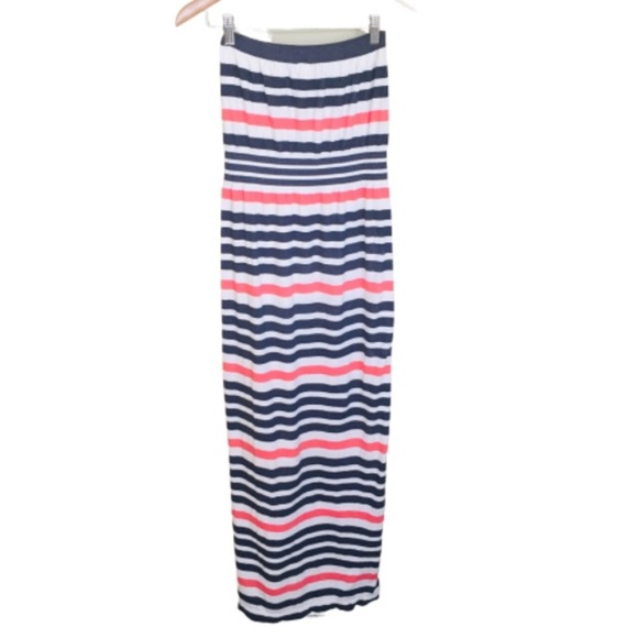 ARDENE Stripe Bandeau Strapless Maxi Dress Navy Blue Size XS - Picture 6 of 9